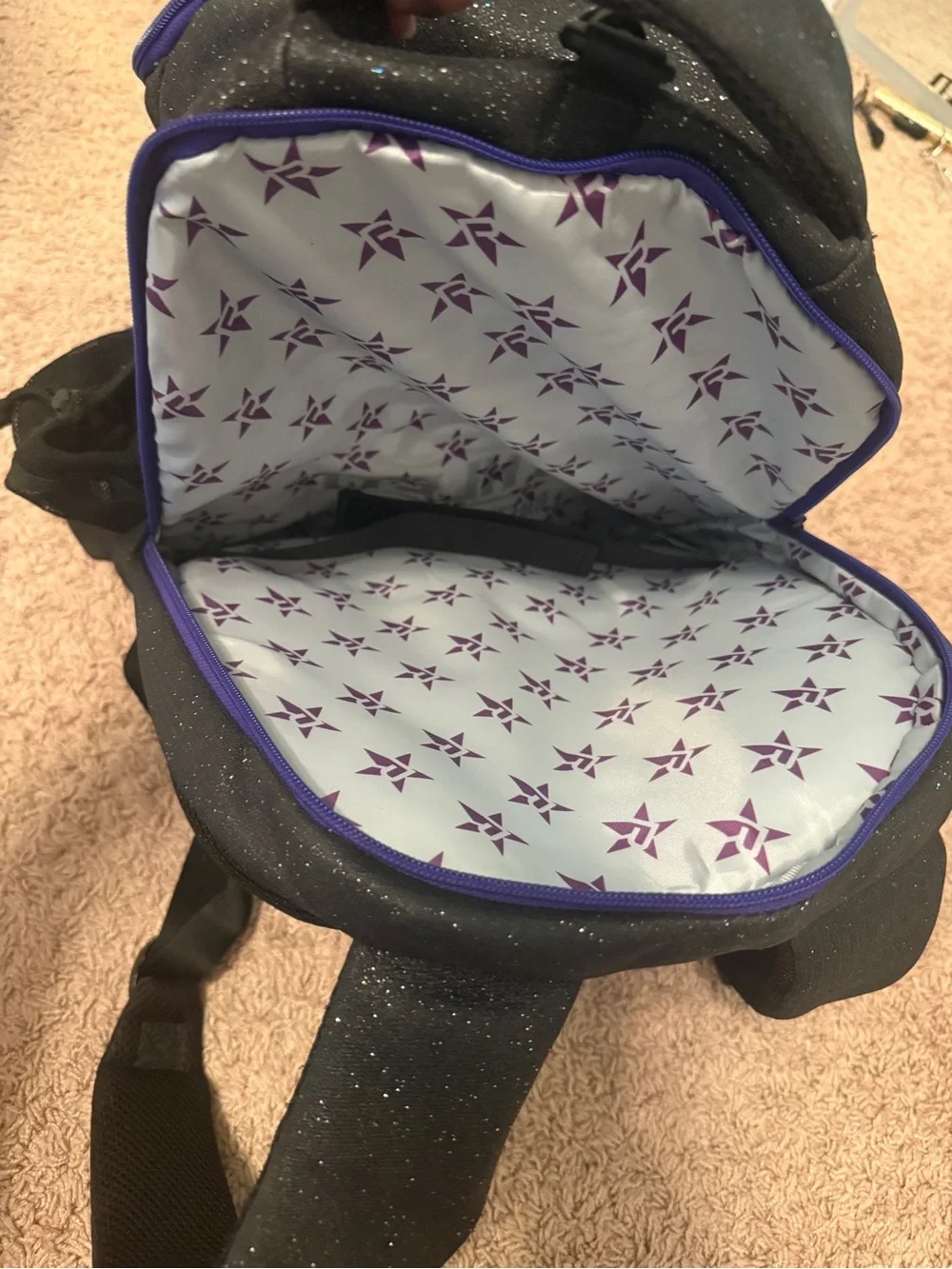 Rebel Black Sparkle Backpack with Purple Trim - Cheer backpack